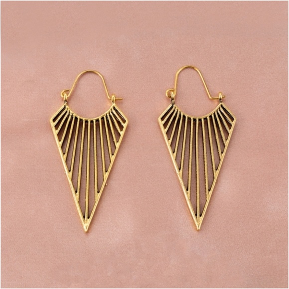 Shakti Golden Goddess Geometric Drop Earrings NWT NEW Sun Rays Energy - Picture 2 of 10